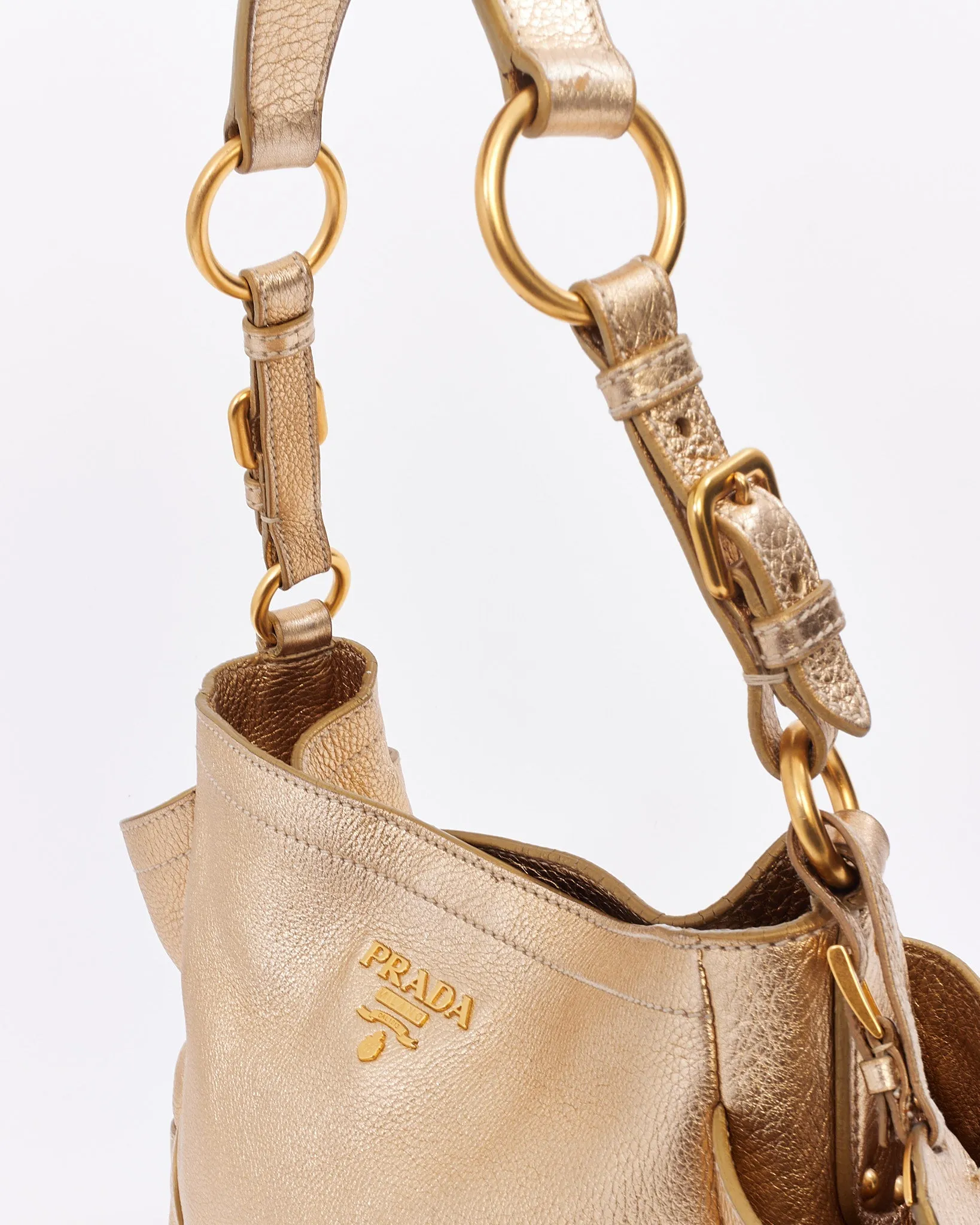 Prada Gold Metallic Daino Leather Hobo Shoulder Bag