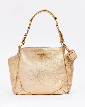 Prada Gold Metallic Daino Leather Hobo Shoulder Bag