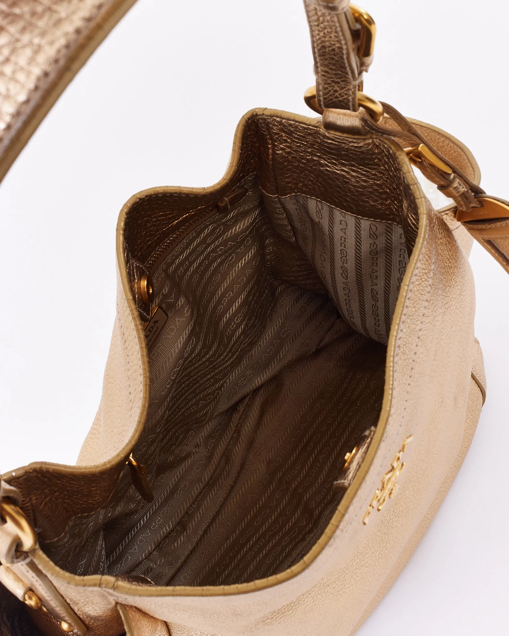 Prada Gold Metallic Daino Leather Hobo Shoulder Bag