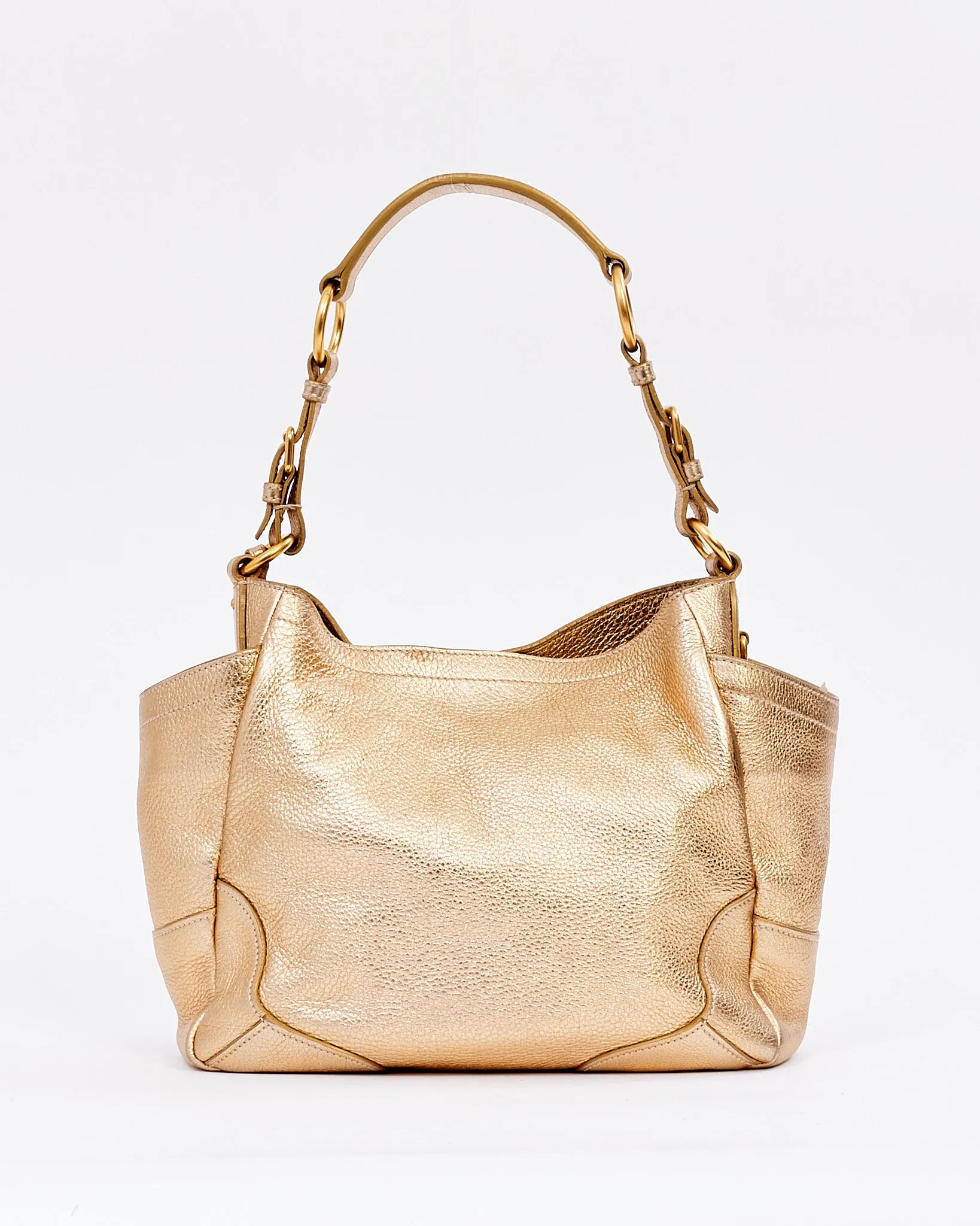 Prada Gold Metallic Daino Leather Hobo Shoulder Bag