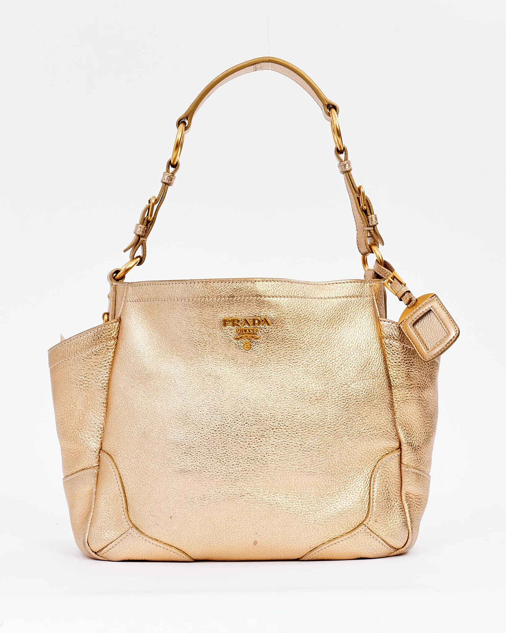 Prada Gold Metallic Daino Leather Hobo Shoulder Bag