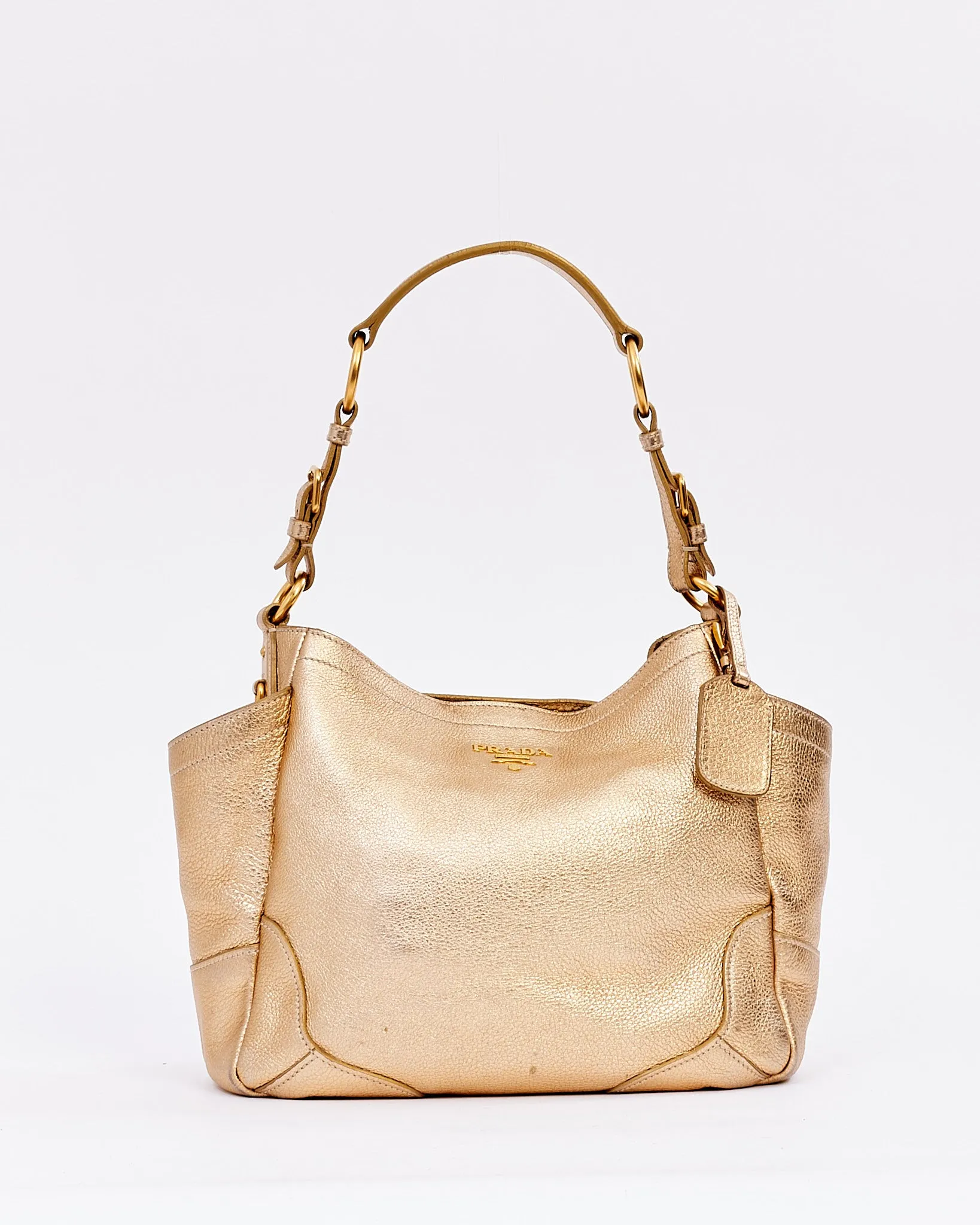 Prada Gold Metallic Daino Leather Hobo Shoulder Bag