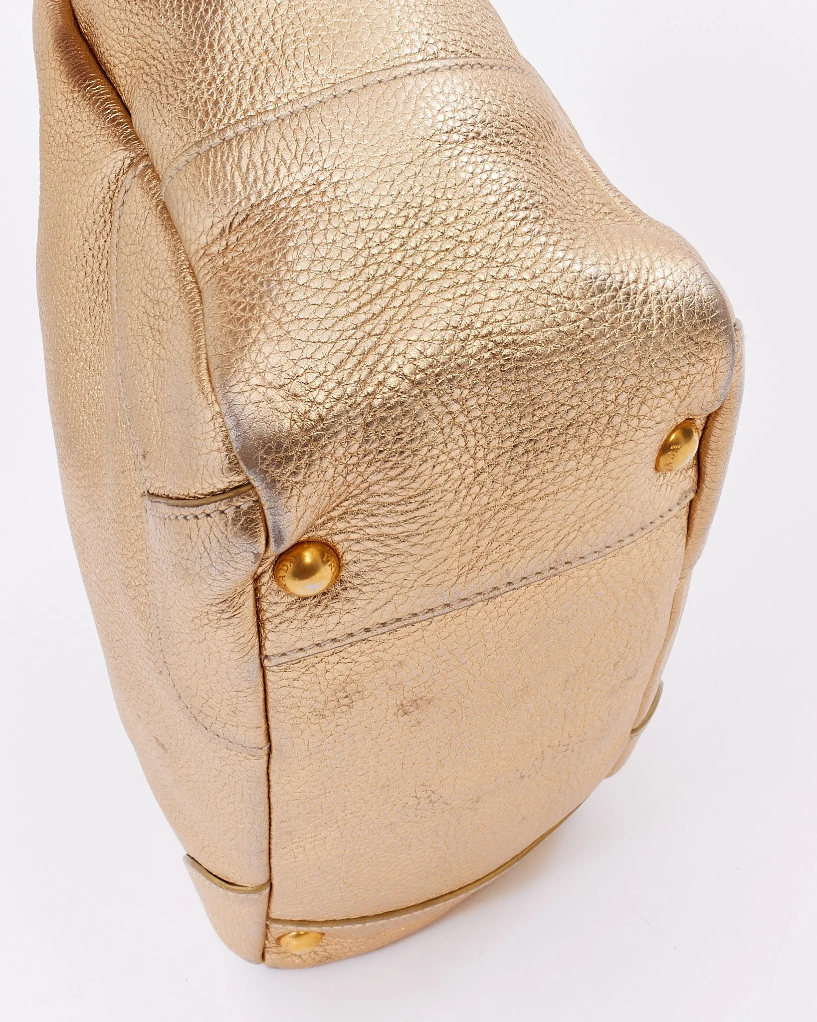 Prada Gold Metallic Daino Leather Hobo Shoulder Bag