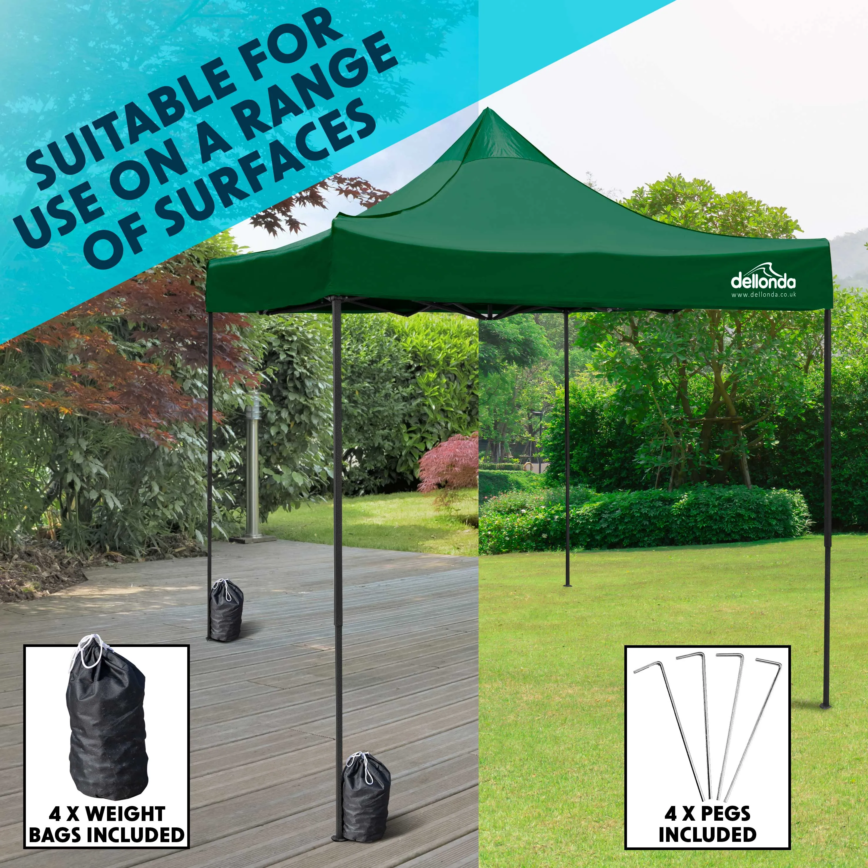 Premium 3x3m Pop-Up Gazebo, Water Resistant, Carry Bag, Stakes & Weight Bags - Dark Green - DG132