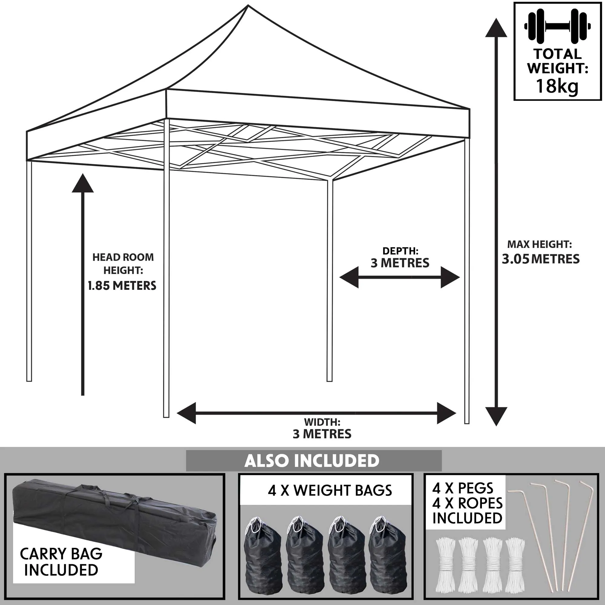 Premium 3x3m Pop-Up Gazebo, Water Resistant, Carry Bag, Stakes & Weight Bags - Dark Green - DG132