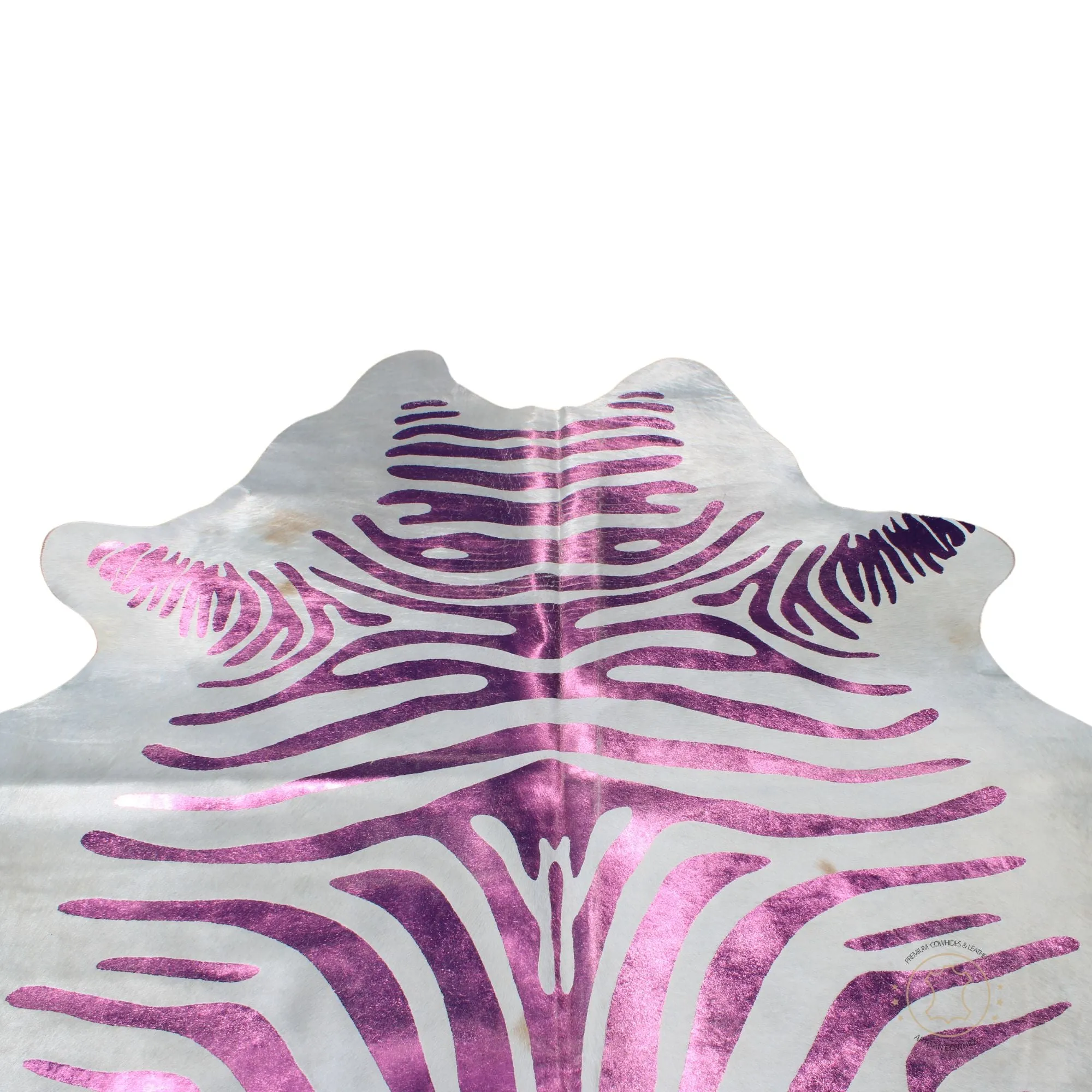 Premium Cowhide Rug with Acid Washed Metallic Zebra Print - Pink