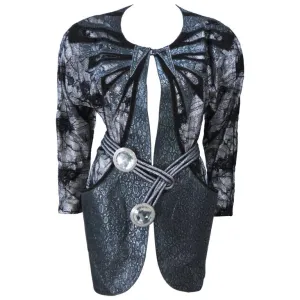 ROBERTO CAVALLI Lace Metallic Suede Jacket, Belt Size Small