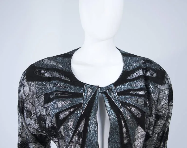 ROBERTO CAVALLI Lace Metallic Suede Jacket, Belt Size Small