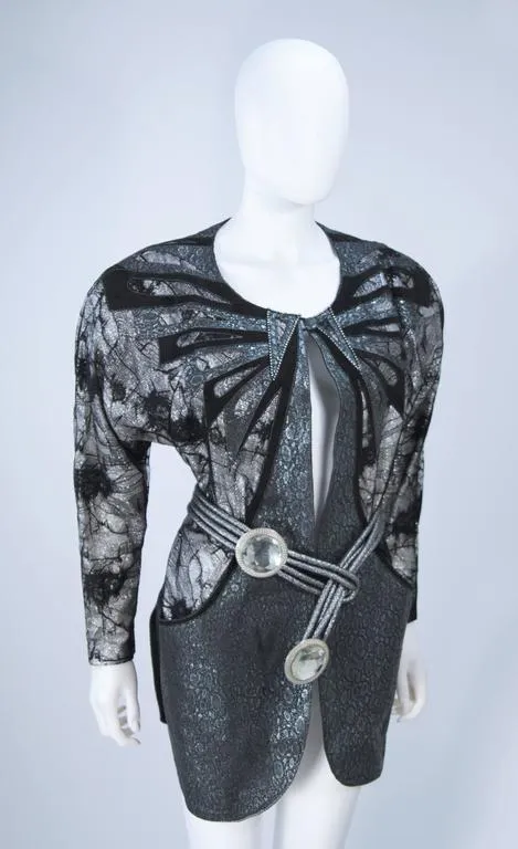 ROBERTO CAVALLI Lace Metallic Suede Jacket, Belt Size Small