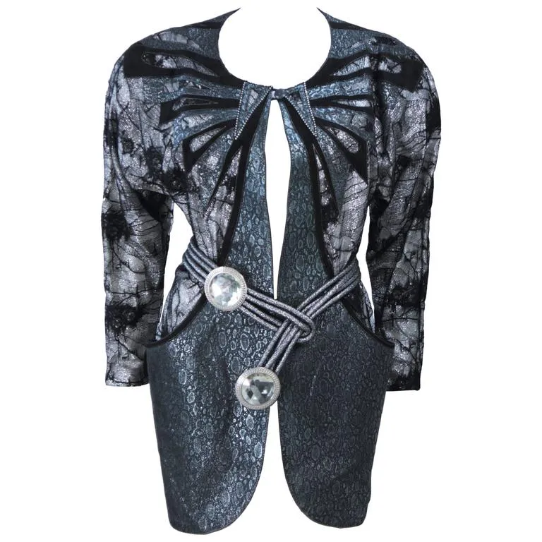 ROBERTO CAVALLI Lace Metallic Suede Jacket, Belt Size Small