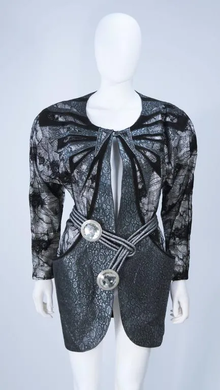 ROBERTO CAVALLI Lace Metallic Suede Jacket, Belt Size Small