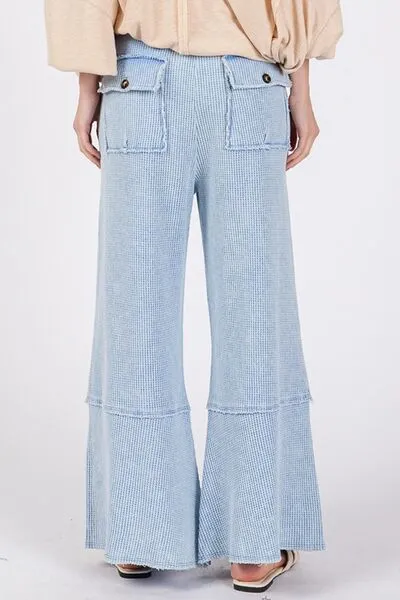 SAGE   FIG Waffle Textured Wide Leg Mineral Washed Pants