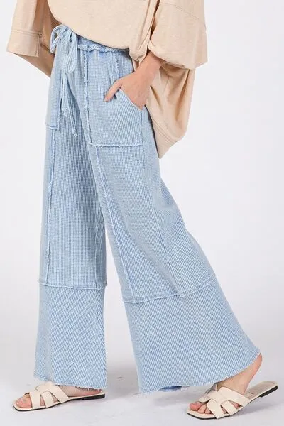SAGE   FIG Waffle Textured Wide Leg Mineral Washed Pants