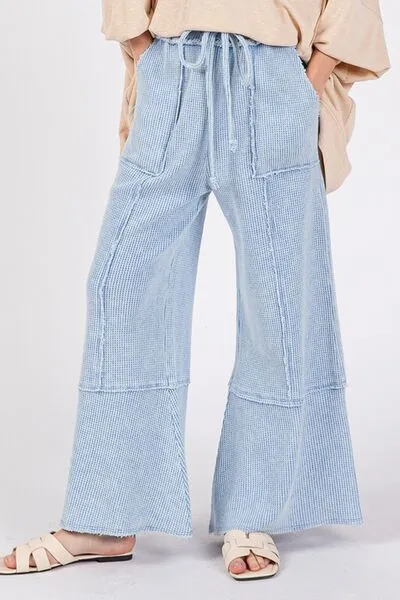 SAGE   FIG Waffle Textured Wide Leg Mineral Washed Pants