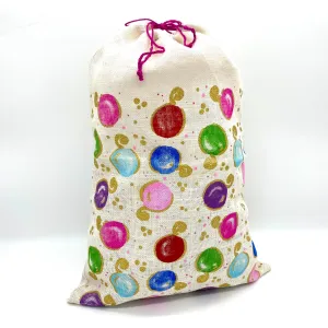 SANTA SACK WITH METALLIC DOT PRINT IN JUTE