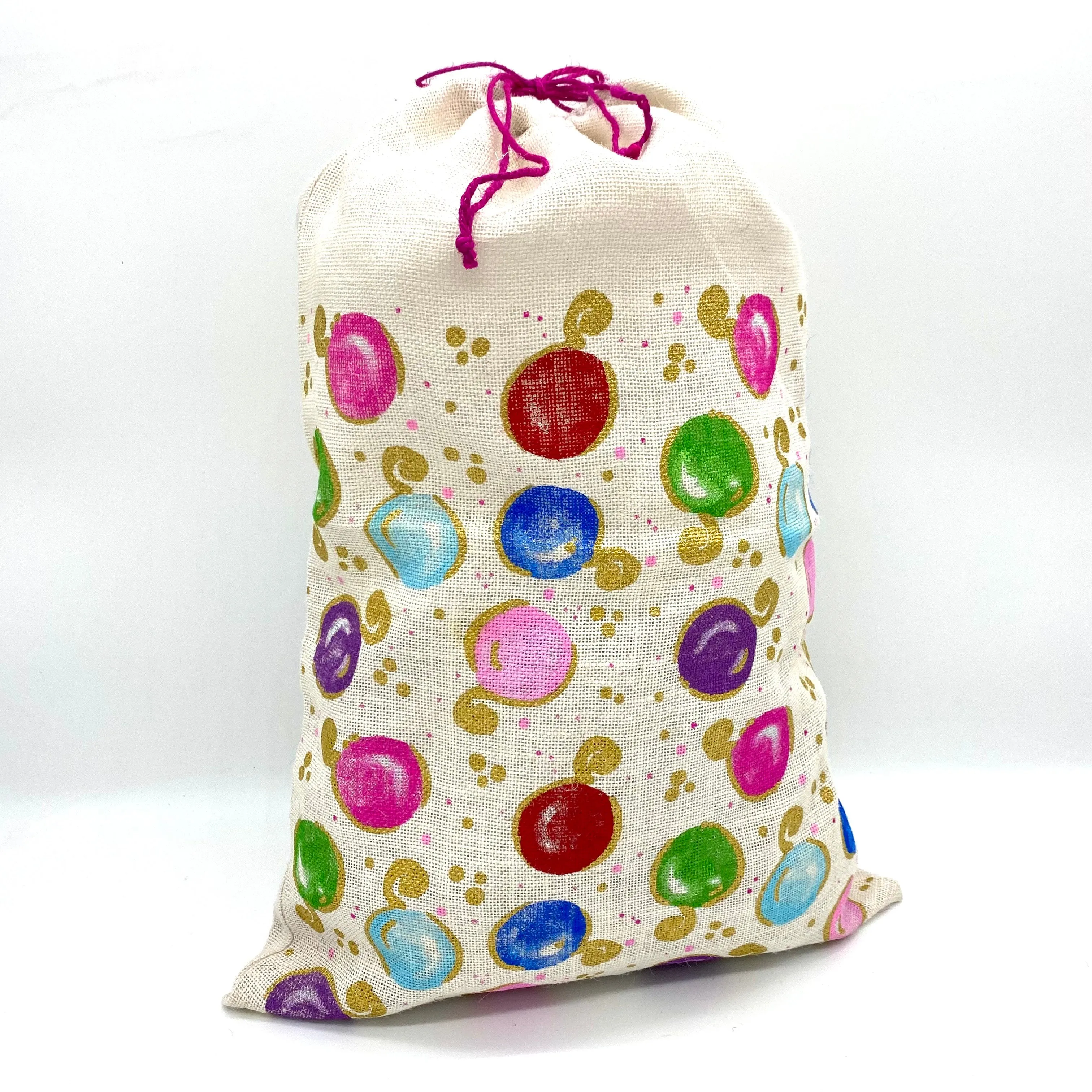SANTA SACK WITH METALLIC DOT PRINT IN JUTE