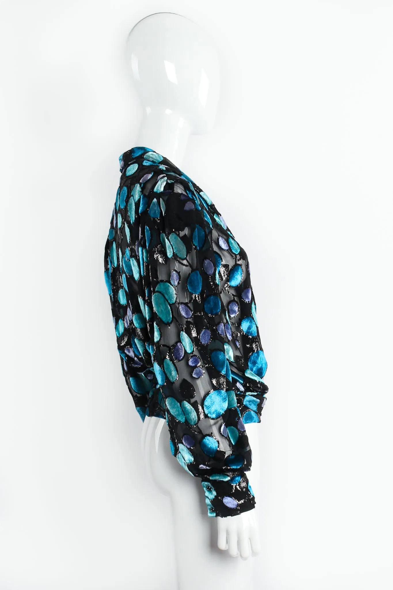 Sheer Silk Metallic Velvet Polka Dot Wrap Blouse