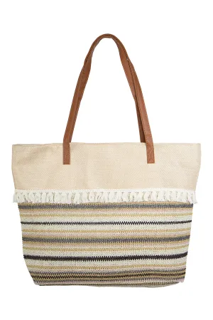 STRIPED KNIT PATTERN TOTE BAG