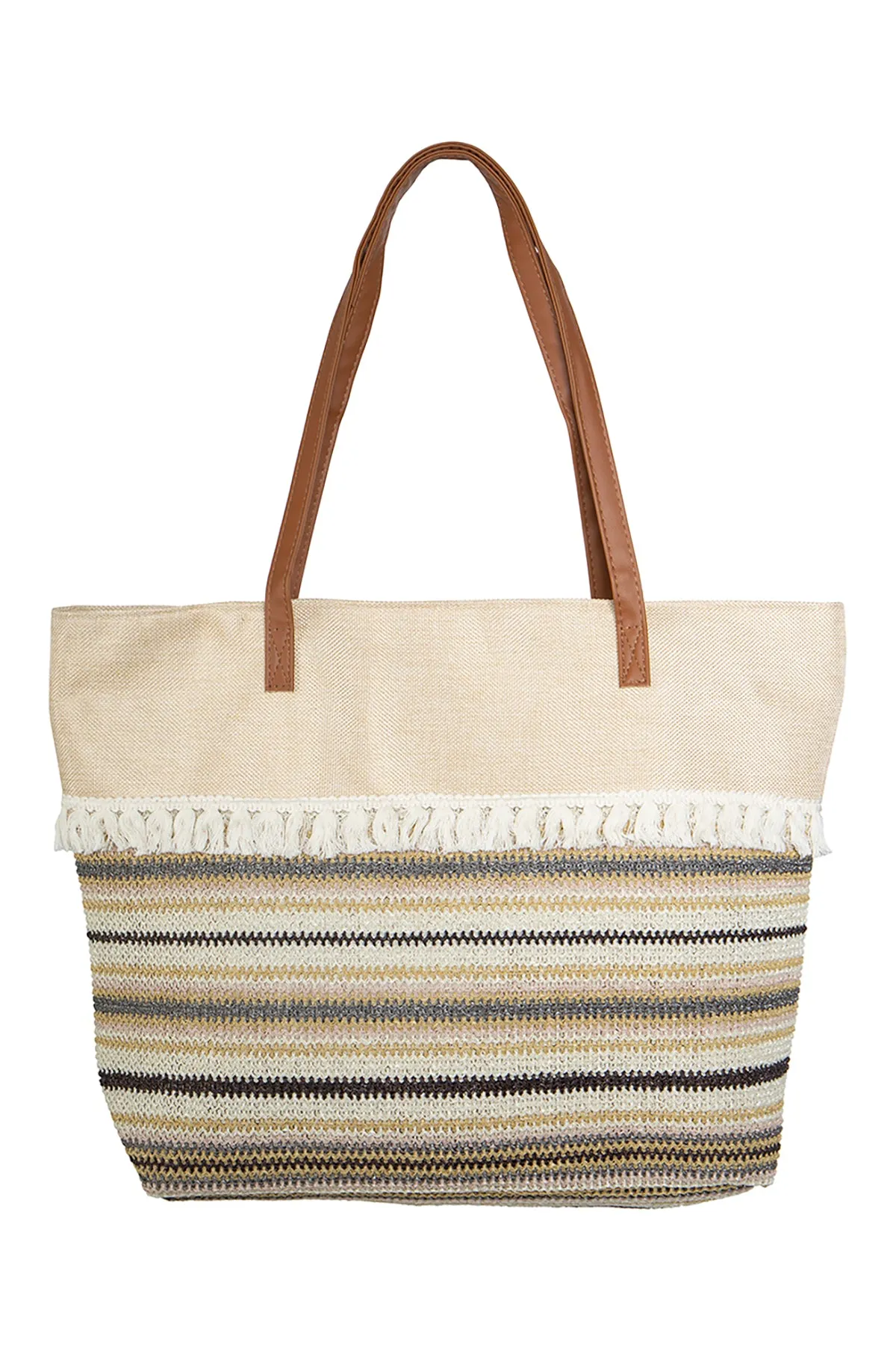 STRIPED KNIT PATTERN TOTE BAG