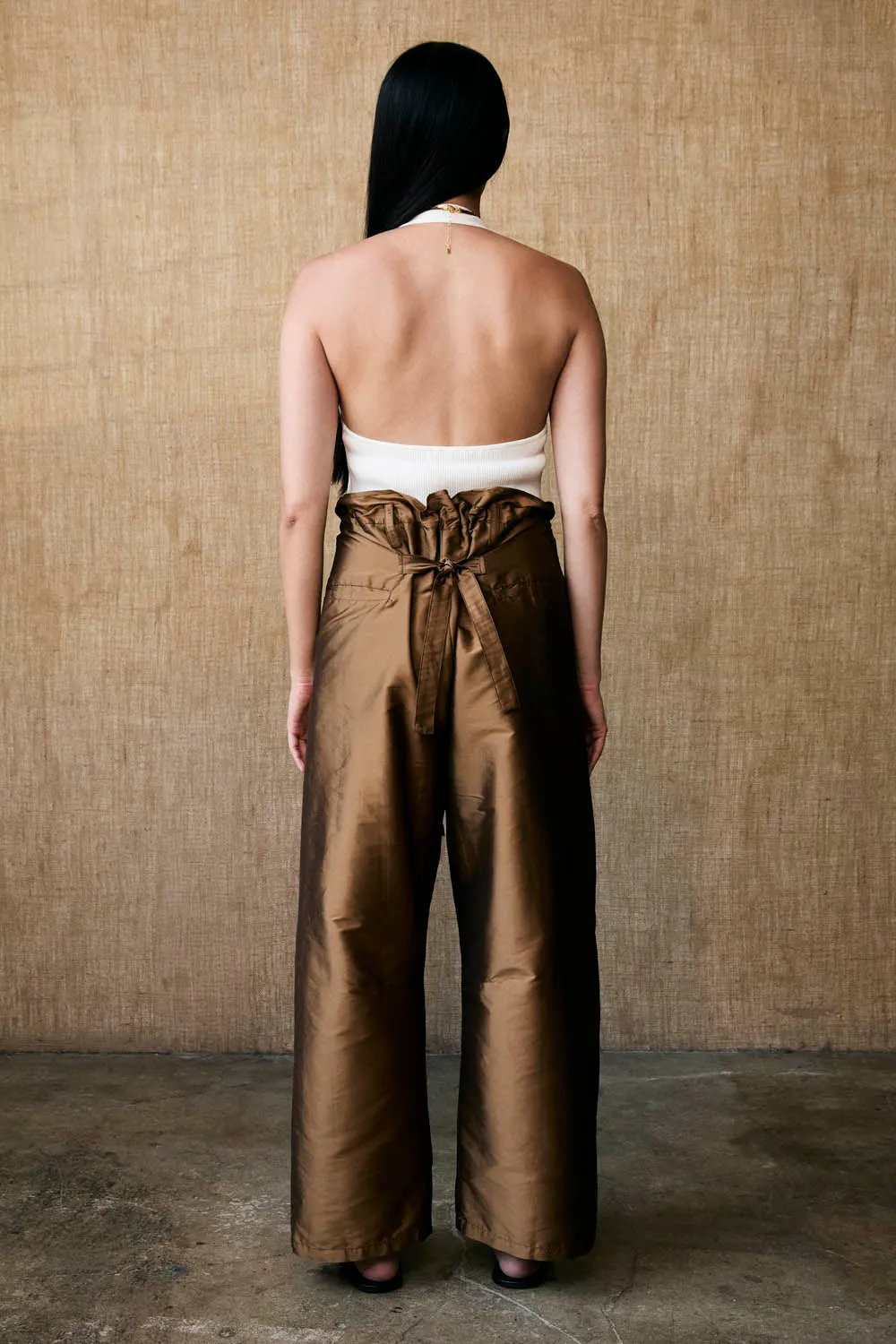 Techno Taffeta Barrel Pant in Bronze