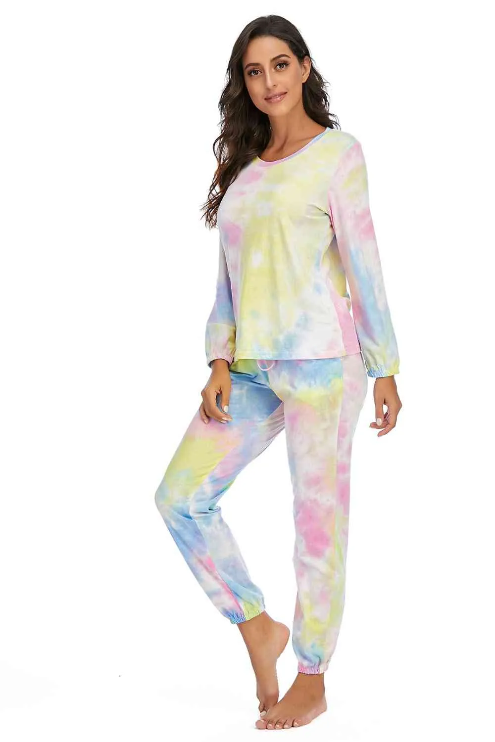 Tie-Dye Top and Drawstring Pants Lounge Set (3 Colors)