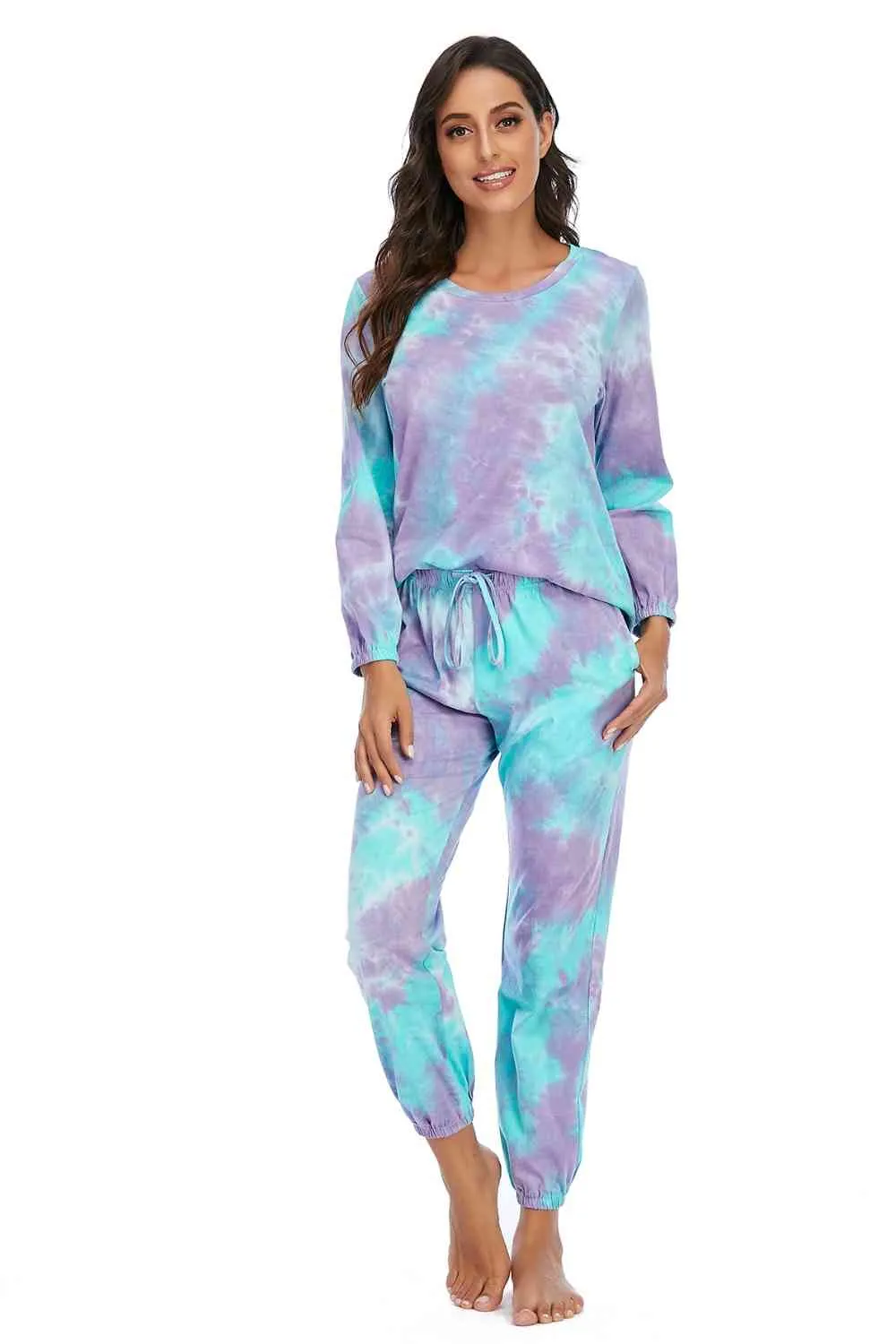 Tie-Dye Top and Drawstring Pants Lounge Set (3 Colors)