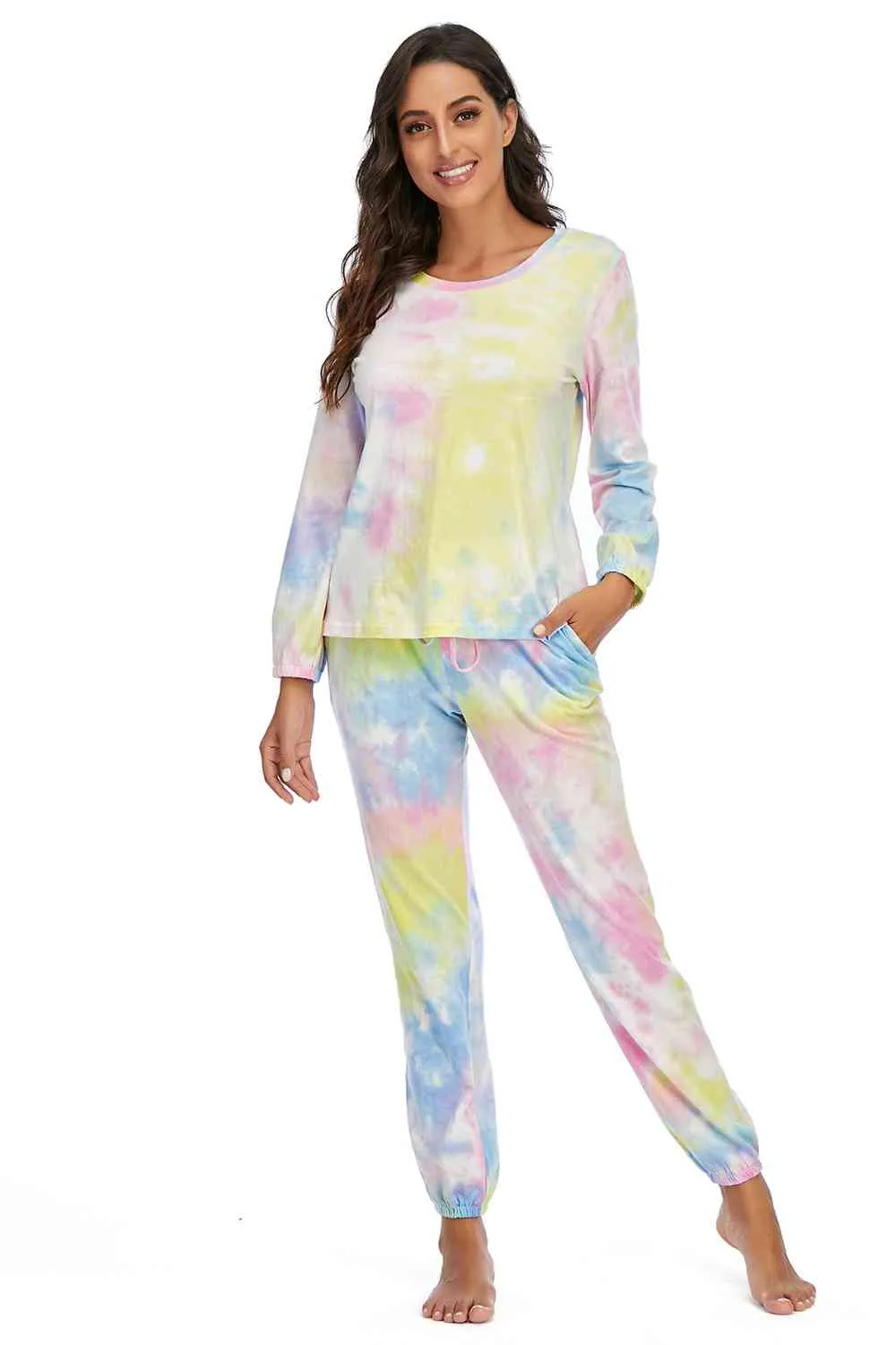 Tie-Dye Top and Drawstring Pants Lounge Set (3 Colors)