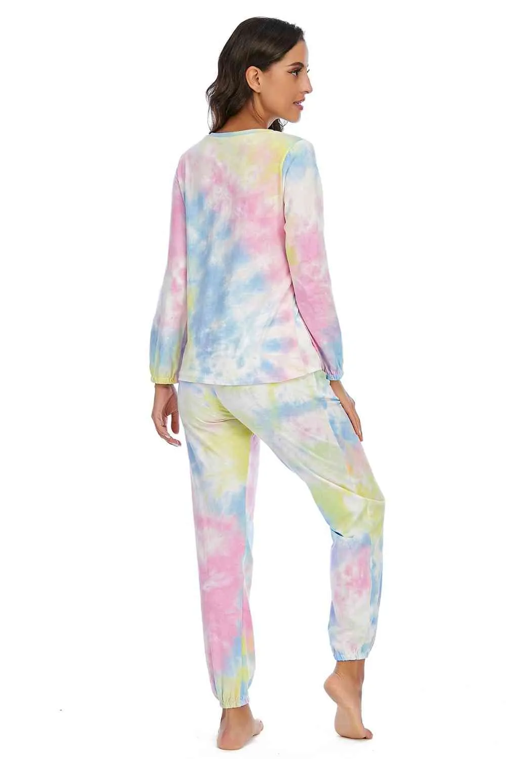 Tie-Dye Top and Drawstring Pants Lounge Set (3 Colors)