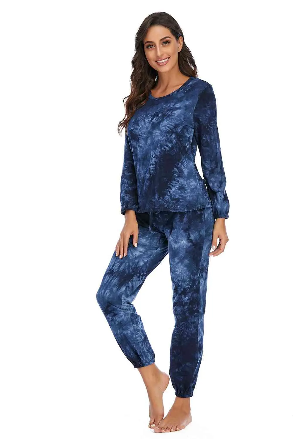 Tie-Dye Top and Drawstring Pants Lounge Set (3 Colors)