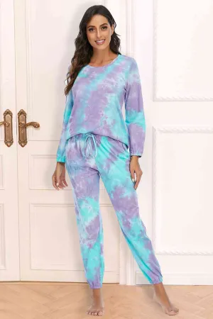 Tie-Dye Top and Drawstring Pants Lounge Set (3 Colors)