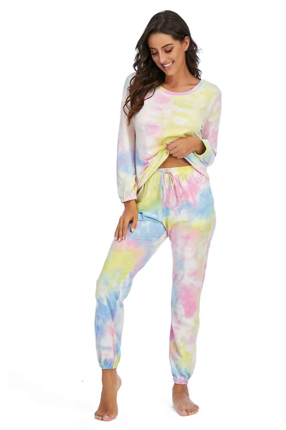 Tie-Dye Top and Drawstring Pants Lounge Set (3 Colors)