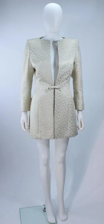 TRAVILLA 2 pc White & Gold Metallic Silk Dress & Coat Size 8