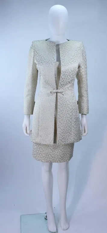 TRAVILLA 2 pc White & Gold Metallic Silk Dress & Coat Size 8