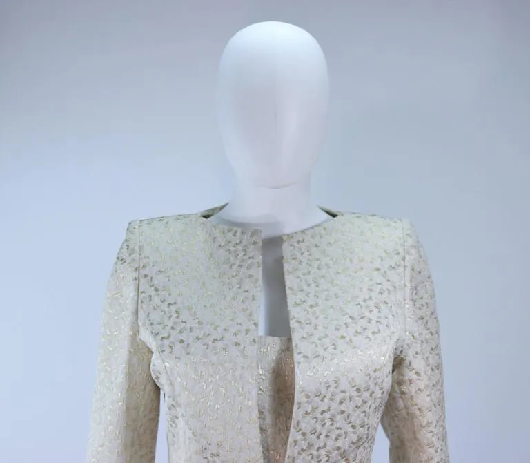 TRAVILLA 2 pc White & Gold Metallic Silk Dress & Coat Size 8