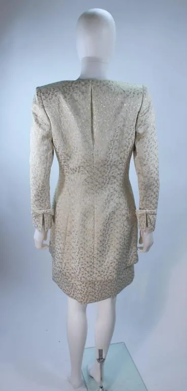 TRAVILLA 2 pc White & Gold Metallic Silk Dress & Coat Size 8