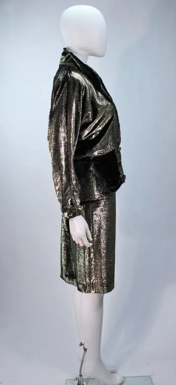 TRAVILLA Gold Velvet Lame Skirt Suit Size 6