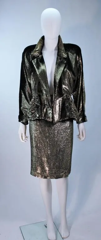 TRAVILLA Gold Velvet Lame Skirt Suit Size 6
